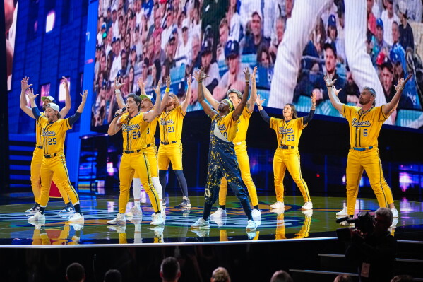 The Savannah Bananas perform at the ESPY Awards in the David H. Koch Theater at Lincoln Center Wednesday, July 15, 2026, in New York. (AP Photo/Frank Franklin II)
