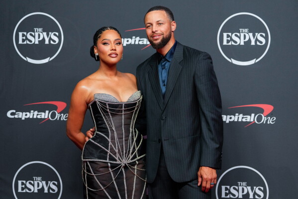 Stephen Curry and wife Ayesha arrive at the ESPY Awards at Lincoln Center on Wednesday, July 15, 2026, in New York. (AP Photo/Yuki Iwamura)