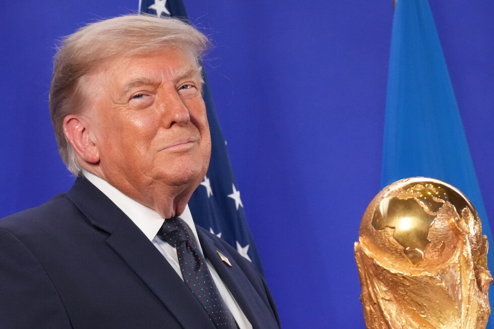 Trump celebrates the World Cup as a US victory as he prepares to present trophy to the winning team Trump celebrates the World Cup as a US victory as he prepares to present trophy to the winning team