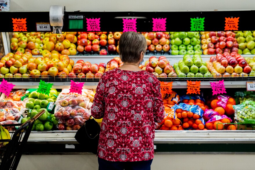 A shopper peruses selections of fresh produce at Betty Ann Market in Mascoutah, Illinois. While Mascoutah is included in areas that can be surveyed for the Consumer Price Index, counties without a town of at least 10,000 people are not eligible.