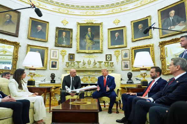 President Donald Trump meets with Lebanese President Joseph Aoun in the Oval Office at the White House, Tuesday, July 21, 2026, in Washington. (AP Photo/Mark Schiefelbein)