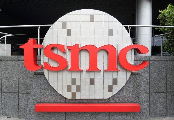 A Taiwan Semiconductor Manufacturing Co., Ltd. (TSMC) logo is seen at the headquarters in Hsinchu, Taiwan, Oct. 20, 2021. (AP Photo/Chiang Ying-ying, File)
