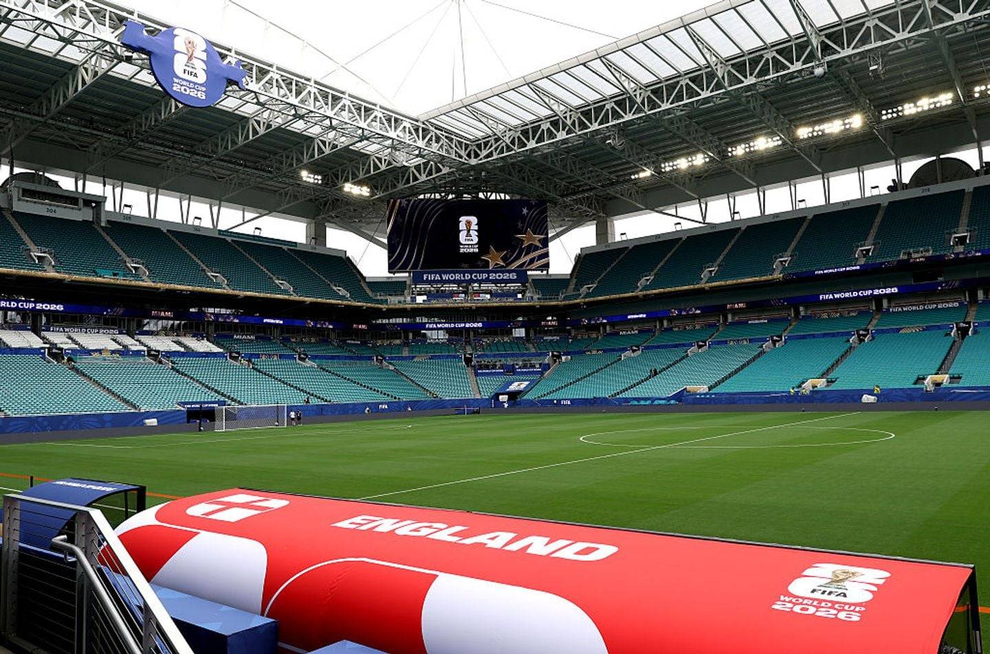 MIAMI GARDENS, FLORIDA - JULY 11: A general view inside the stadium is seen before the FIFA World Cup 2026 Quarter Final match between Norway and England at Miami Stadium on July 11, 2026 in Miami Gardens, Florida. (Photo by Eddie Keogh - The FA/The FA via Getty Images)