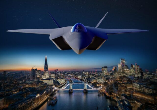 BAE Systems GCAP Tempest demonstrator over London in evening