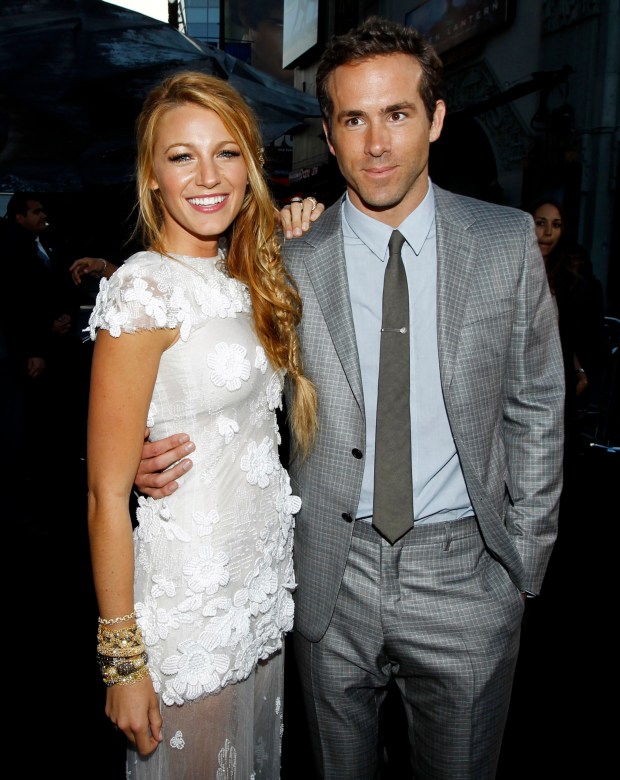 Cast members Ryan Reynolds, right, and Blake Lively pose together at the premiere of "Green Lantern" in Los Angeles, Wednesday, June 15, 2011. The film will be released June 17. (AP Photo/Matt Sayles)