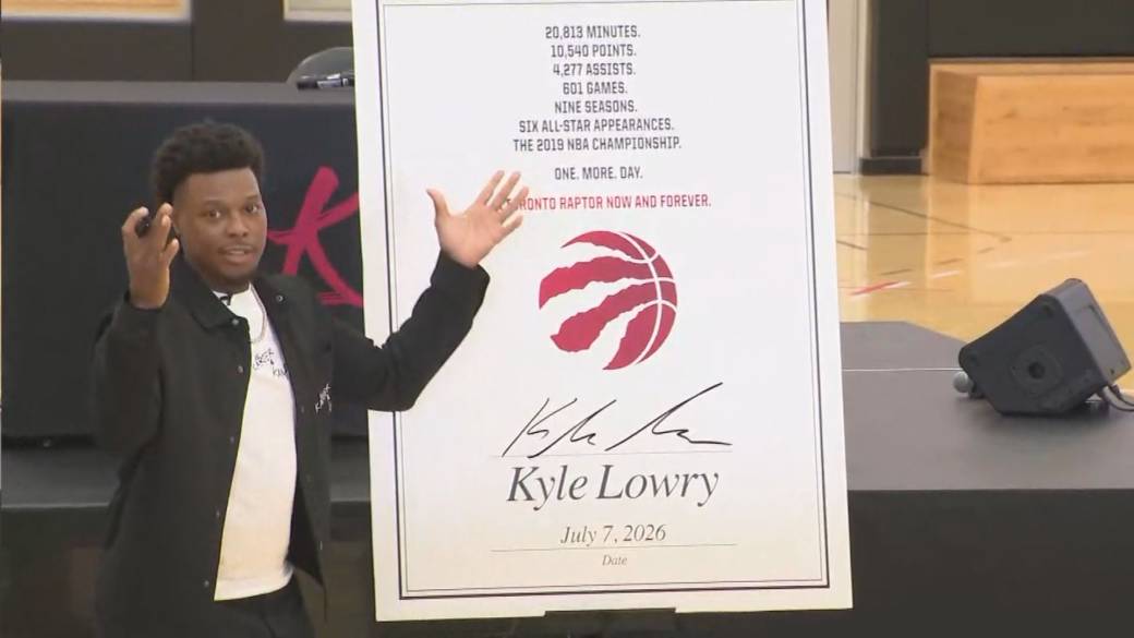 Click to play video: 'Toronto Raptors sign Kyle Lowry to one-day contract ahead of retirement'
