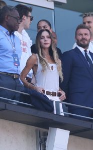 EAST RUTHERFORD, NEW JERSEY - JULY 19: David Beckham and Victoria Beckham attend the FIFA World Cup 2026 Final match between Spain and Argentina at New York New Jersey Stadium on July 19, 2026 in East Rutherford, New Jersey. (Photo by Dan Mullan/Getty Images)