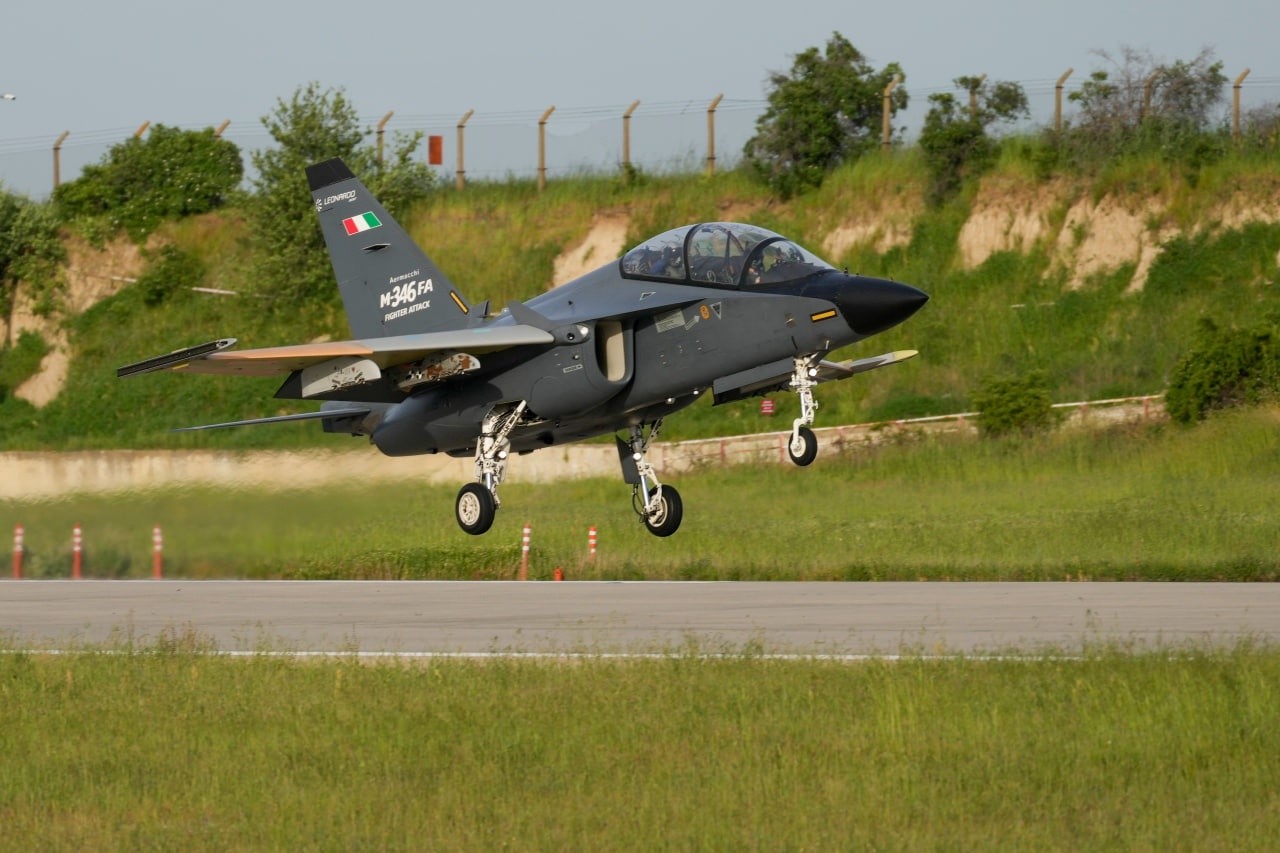 Leonardo M-346 Master light attack aircraft taking off