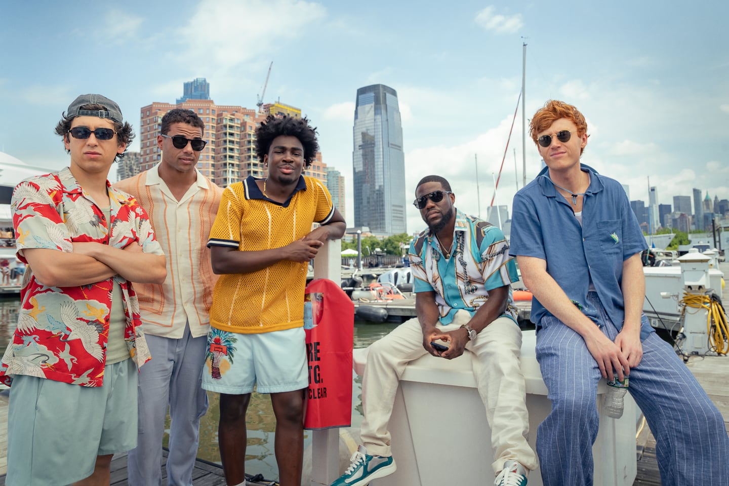 From left: Marcello Hernandez as Nick, Mason Gooding as Mason, Kam Patterson as Freshman, Kevin Hart as Joe, and Ben Marshall as Hunter in "72 Hours."