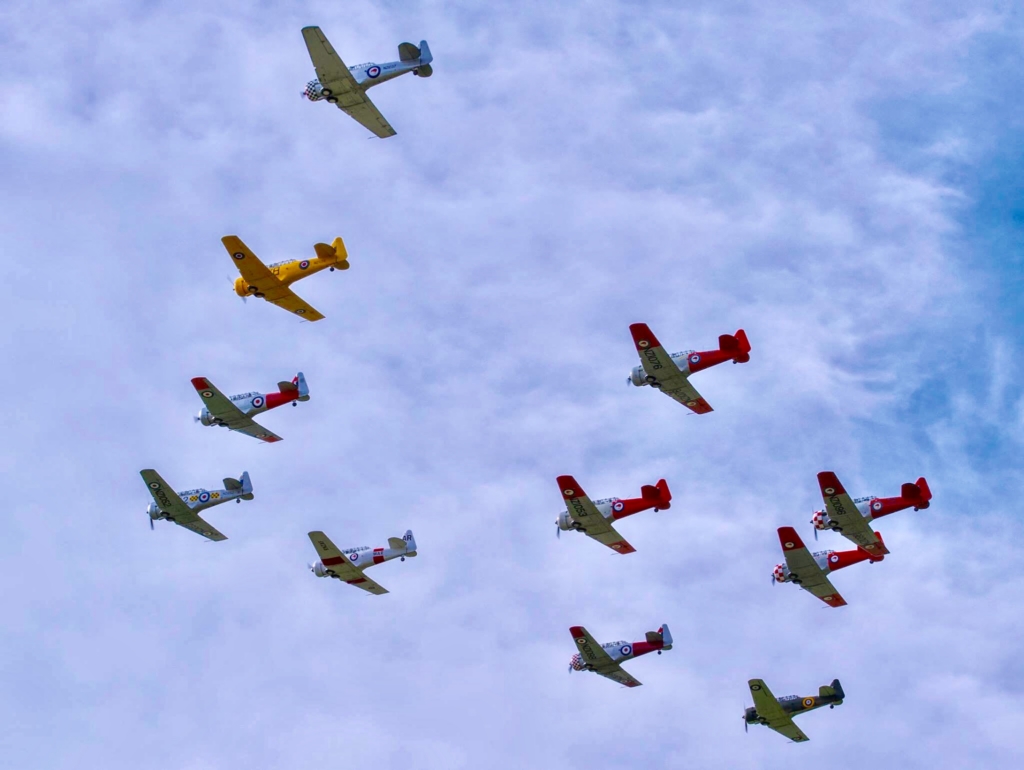 North American T-6 Harvards in formation - Wanaka New Zealand