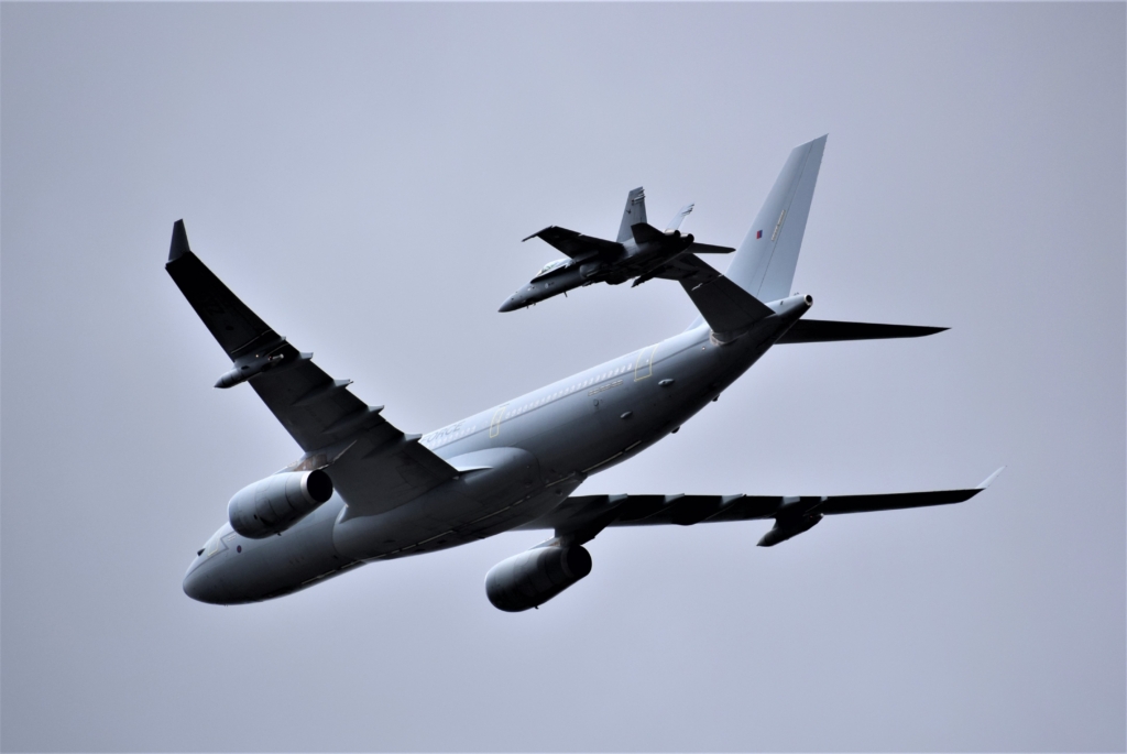 RAF Voyager Tanker and Finnish Airforce F-18 Hornet at RIAT