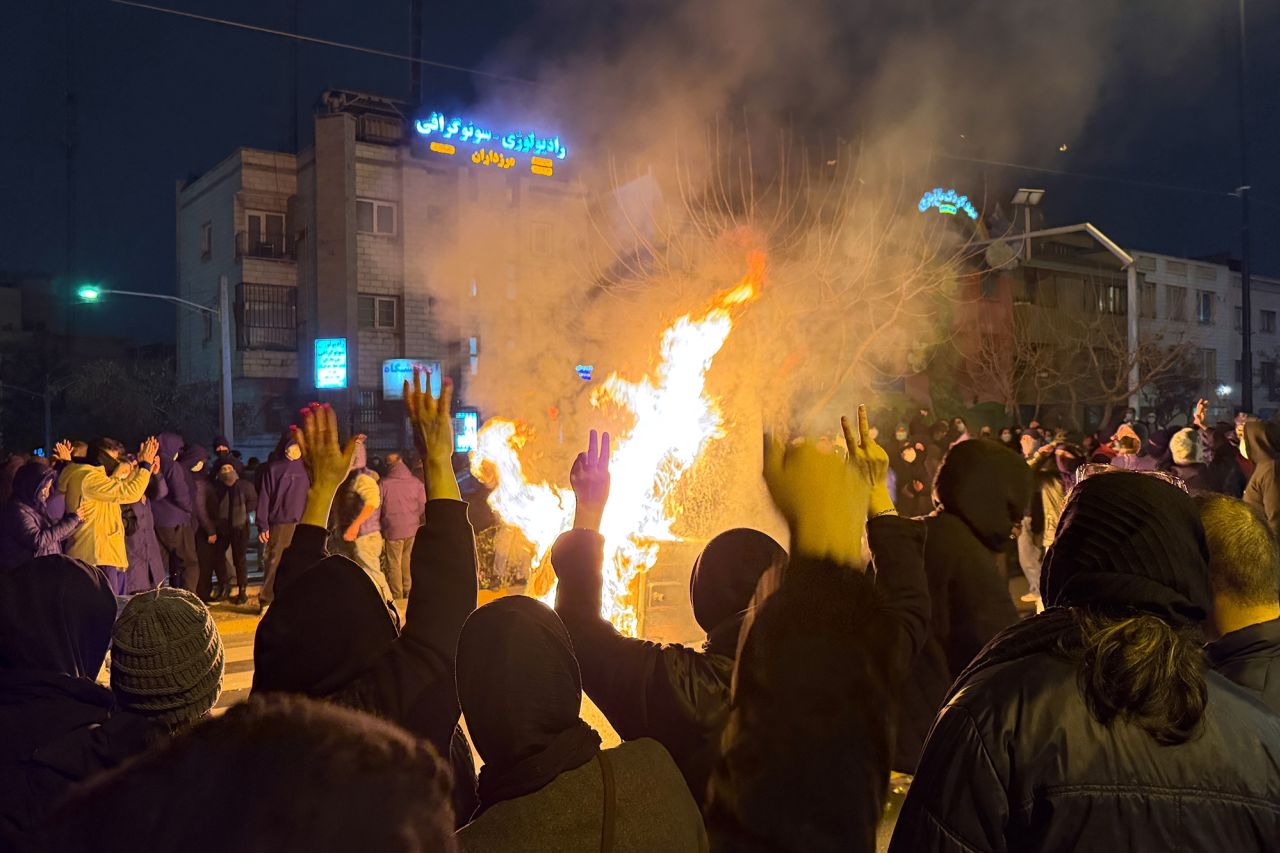 Demonstrators attend an anti-government protest in Tehran, Iran, Jan. 9.