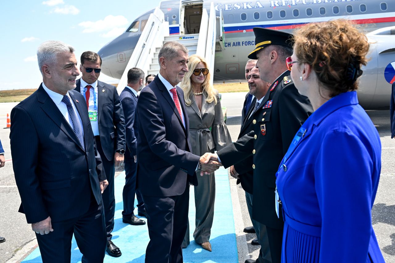 Czech Republic's Prime Minister Andrej Babis, center, arrives for the NATO Summit in Ankara, Turkey, on Tuesday.