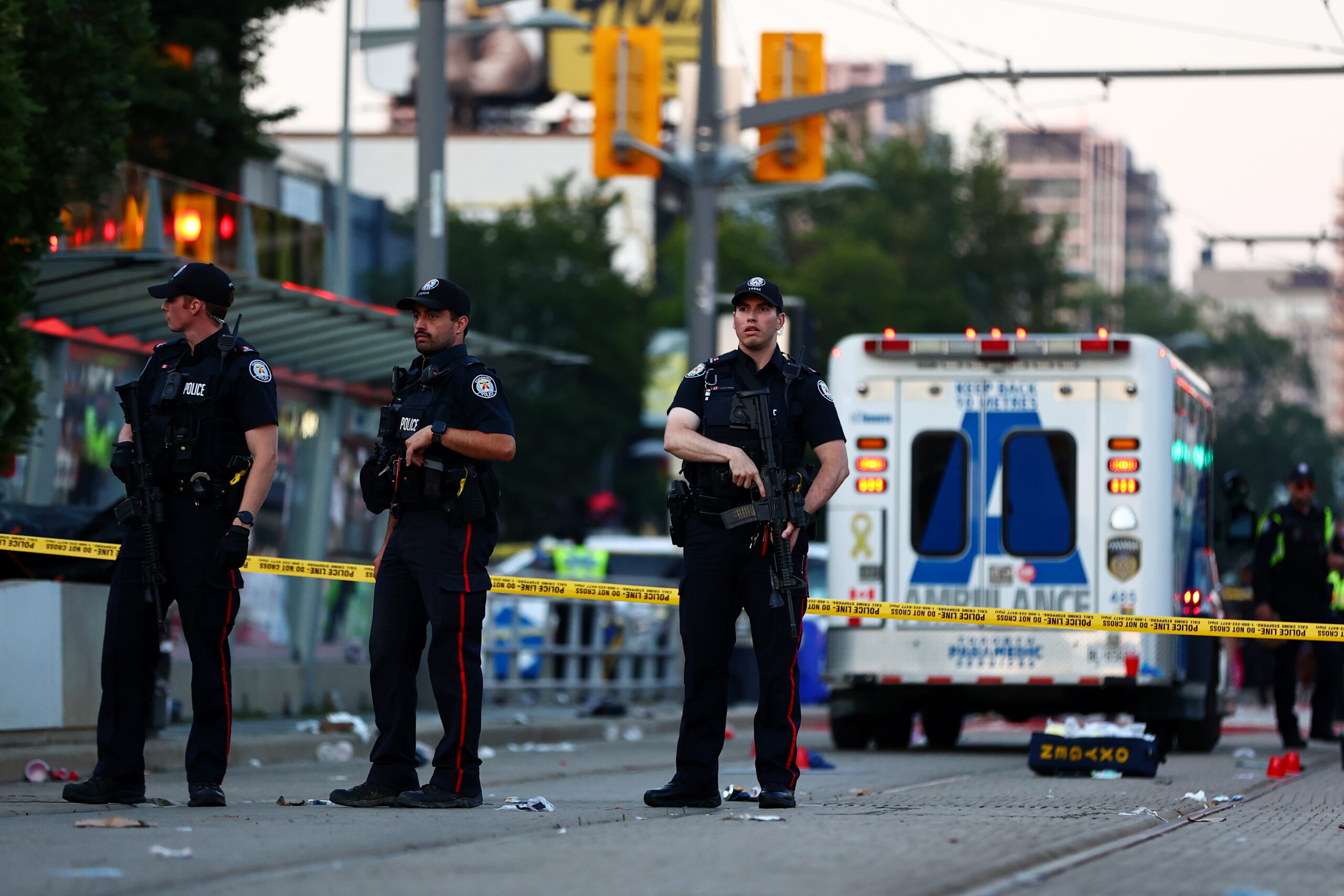 Police respond to an active shooter at the Salsa on St. Clair event in Toronto, Saturday, July 11, 2026.