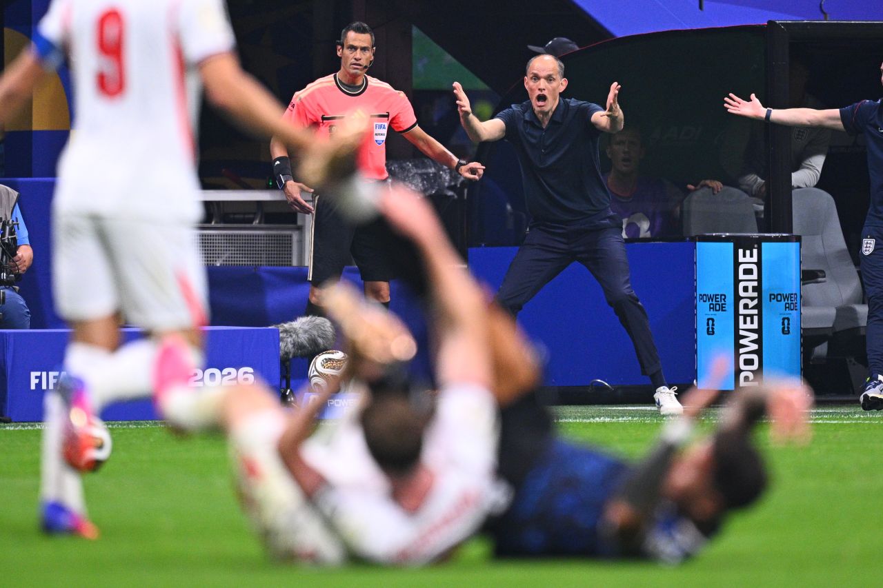 England manager Thomas Tuchel reacts to a play in the first half.