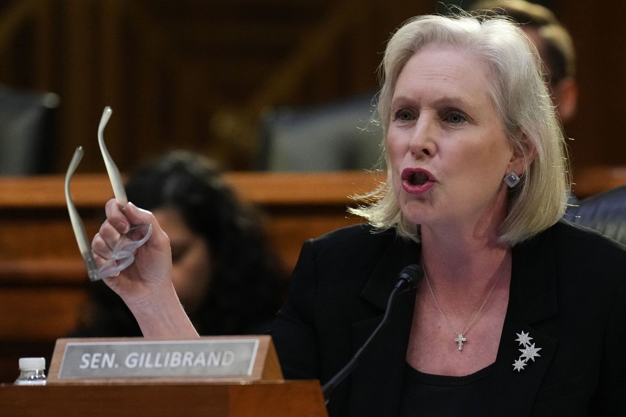 Sen. Kirsten Gillibrand questions Defense Secretary Pete Hegseth at a Senate Appropriations Committee hearing, Tuesday, July 21, on Capitol Hill in Washington, DC.