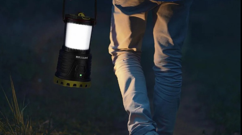walking outside with Braun lantern