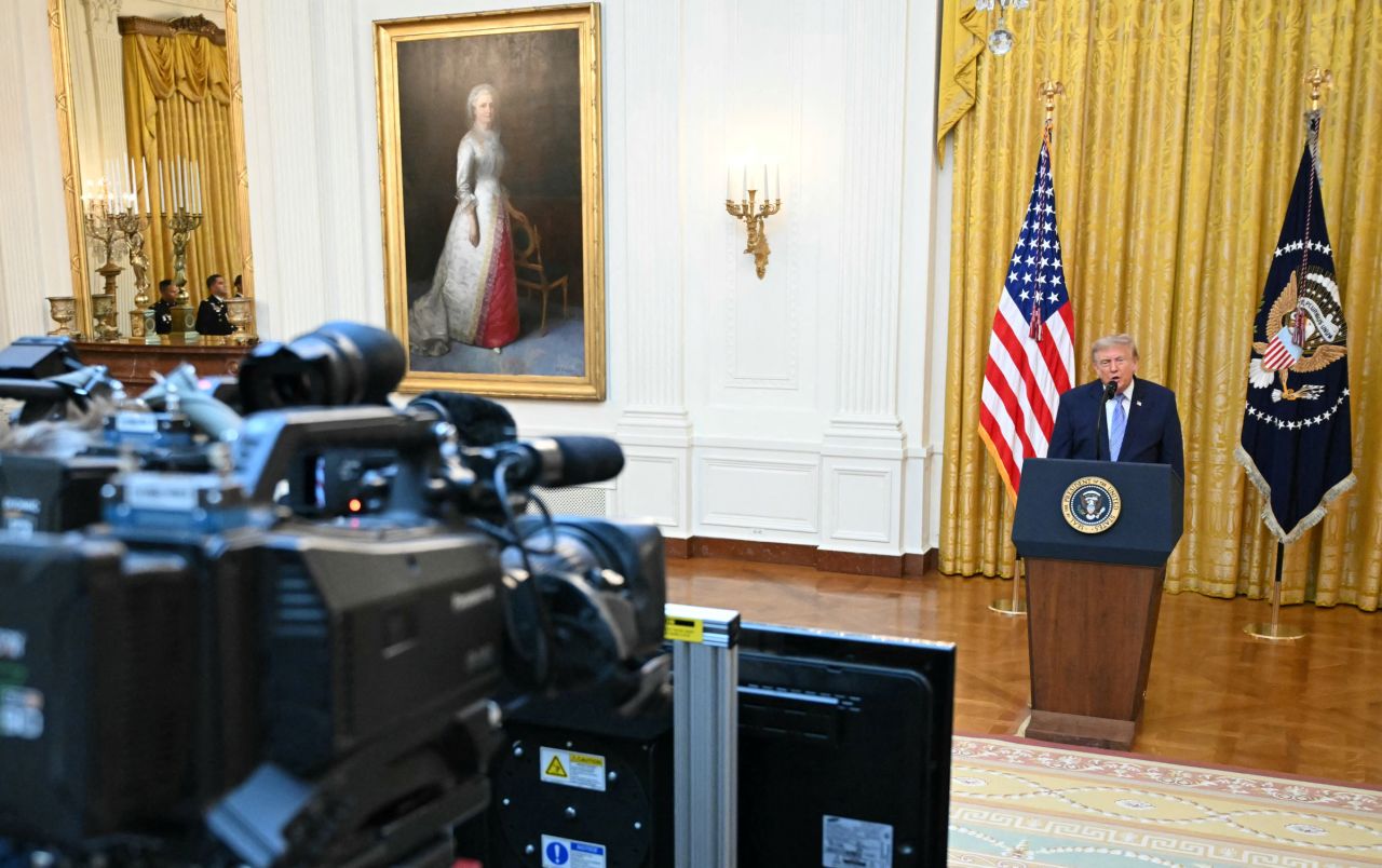 U.S. President Donald Trump speaks about election security during an address to the nation from the East Room of the White House in Washington, DC, on Thursday.