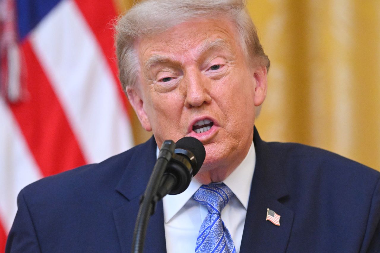 President Donald Trump addresses the nation from the East Room of the White House on Thursday.