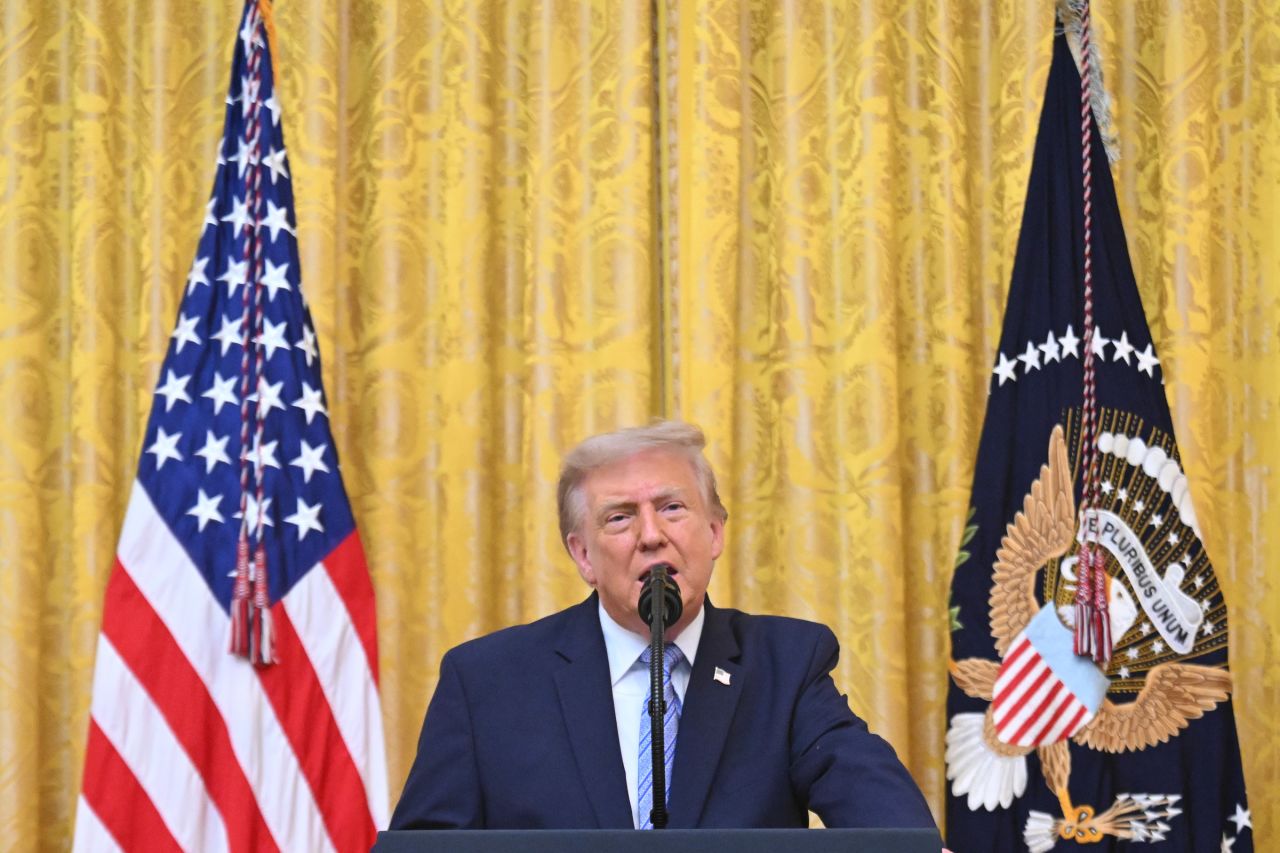 President Donald Trump addresses the nation from the East Room of the White House on Thursday.