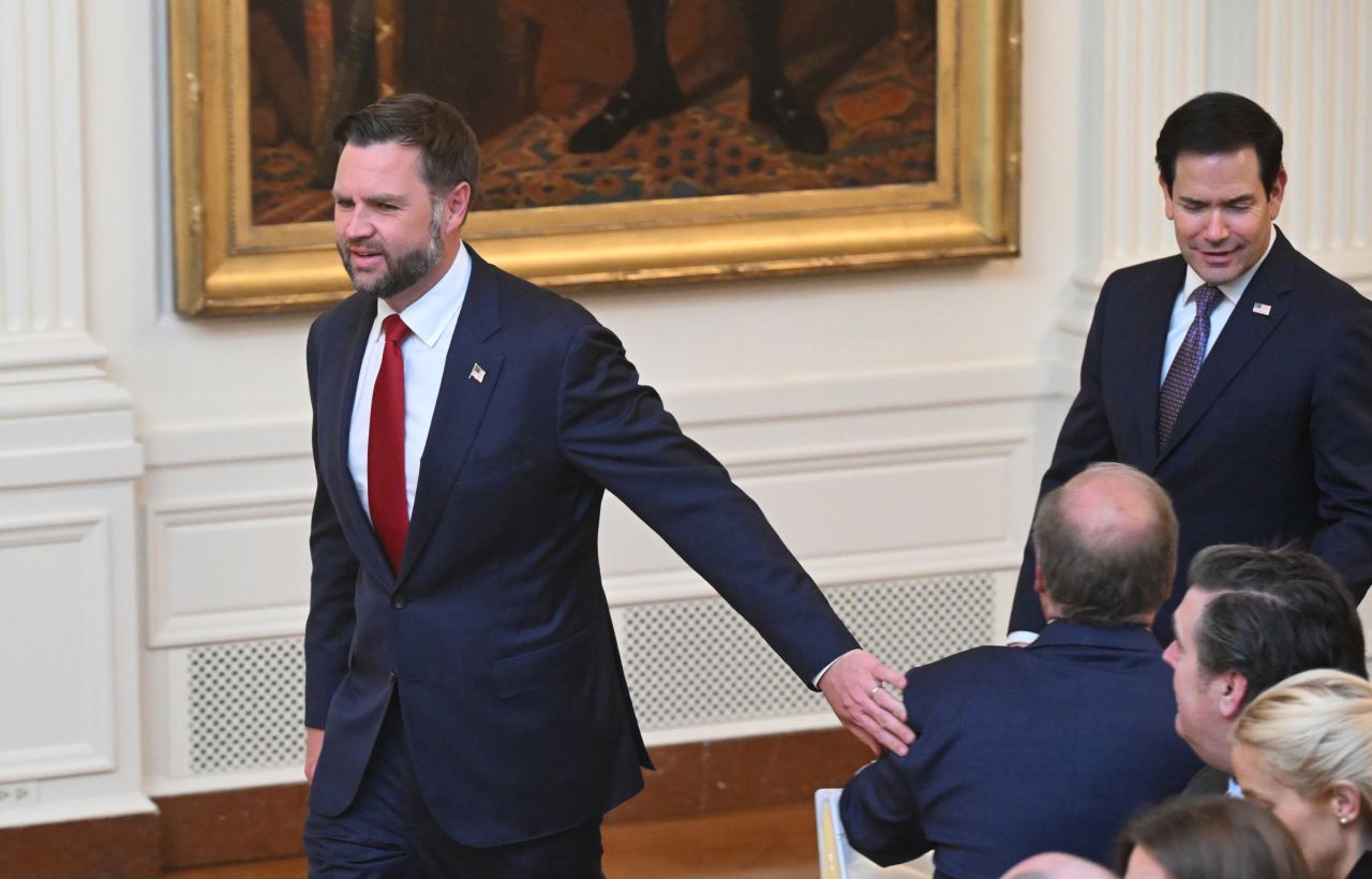 Vice President JD Vance (left) and Secretary of State Marco Rubio attend the primetime address by President Donald Trump in the East Room of the White House on Thursday.