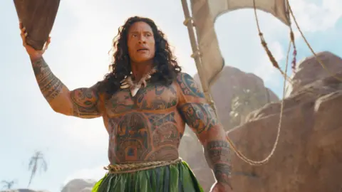 Disney Still of Dwayne Johnson as demigod Maui in the live-action 2026 film Moana