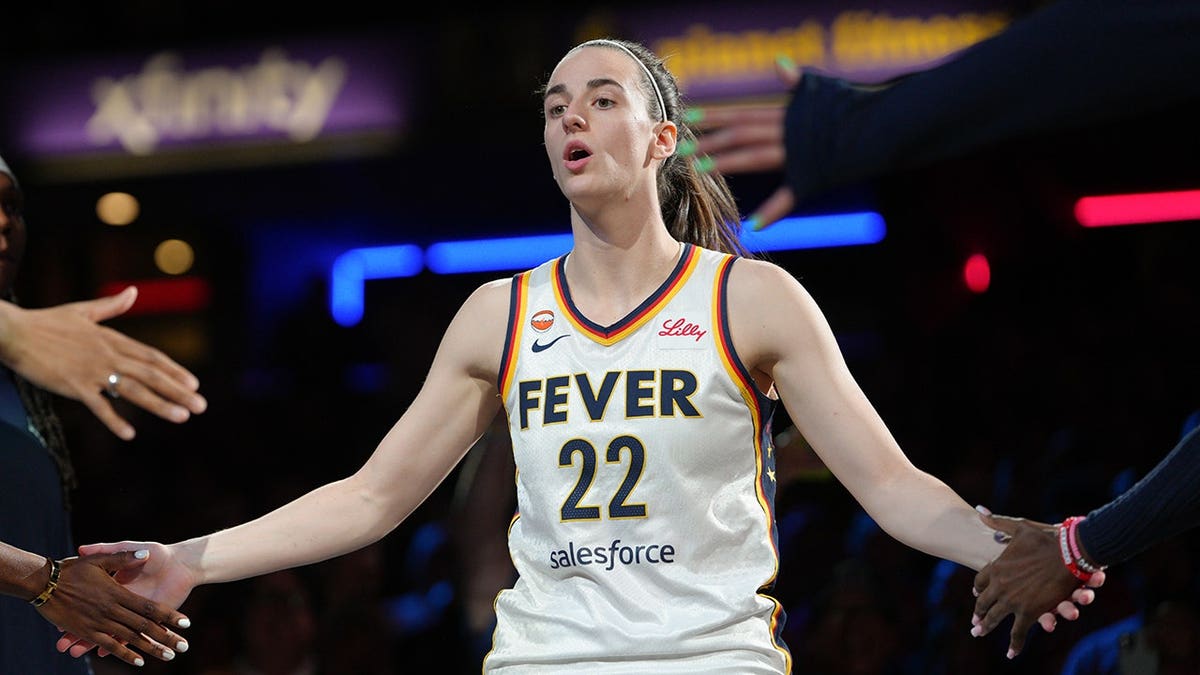 Caitlin Clark is introduced before a game.