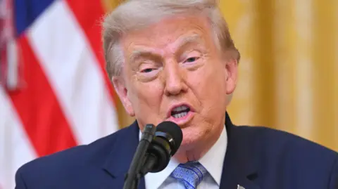 EPA Donald Trump speaking at a podium on 16 July