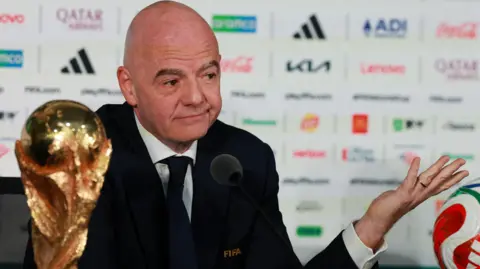 Reuters Fifa President Gianni Infantino speaking at a press conference