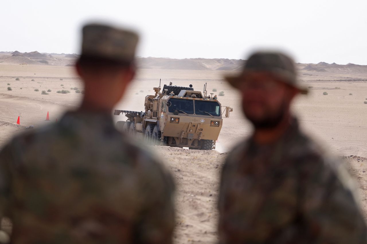A US army autonomous vehicle at Camp Buehring in Kuwait on July 25, 2023.