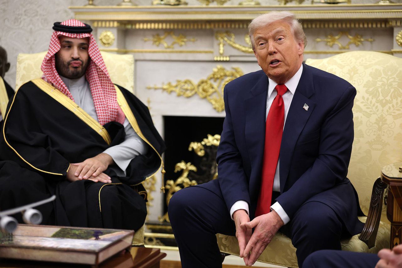 US President Donald Trump speaks during a meeting with Crown Prince and Prime Minister Mohammed bin Salman of Saudi Arabia in the Oval Office of the White House on November 18, 2025.