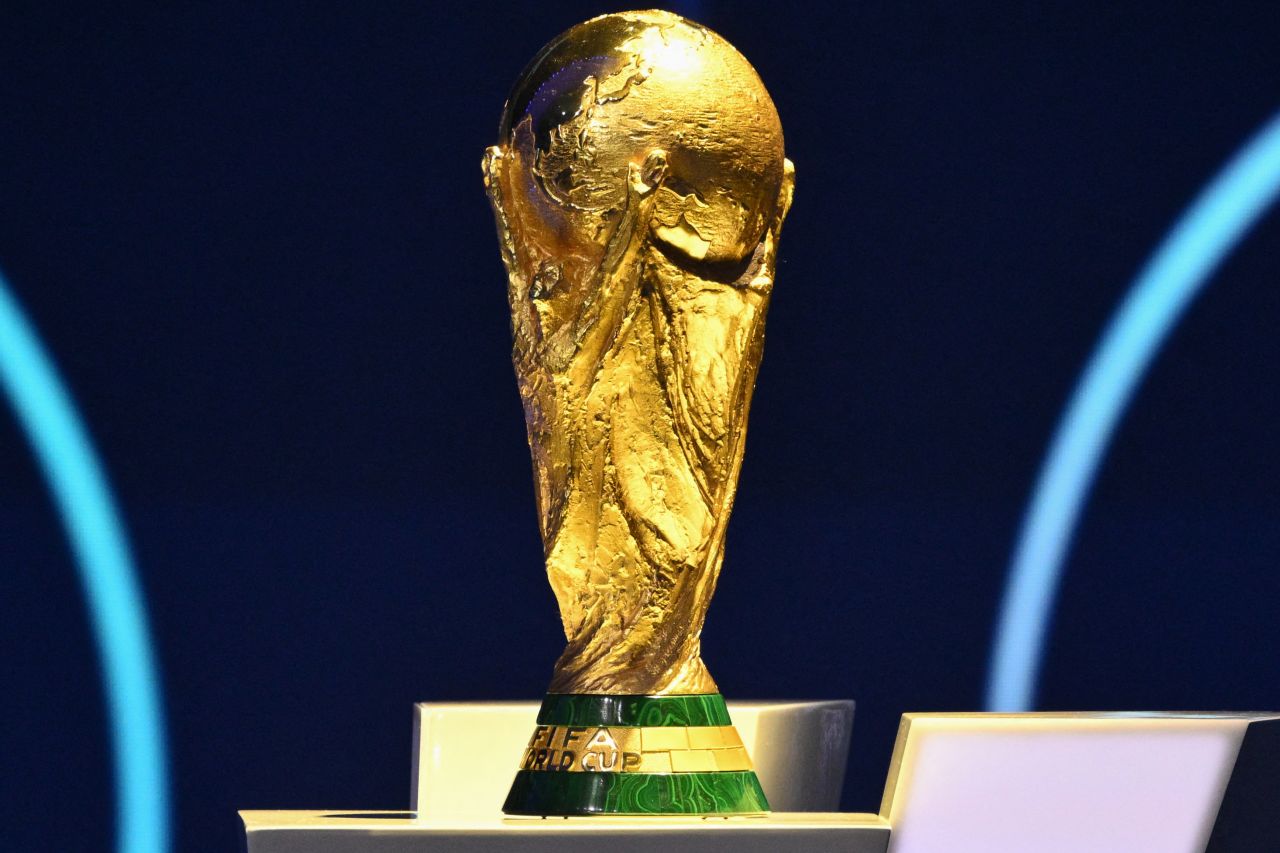The FIFA World Cup Trophy is displayed at the tournament draw in Washington, DC, in December.