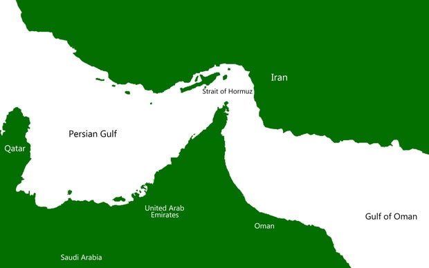 Middle East Map Showing Strait of Hormuz and Persian Gulf Region