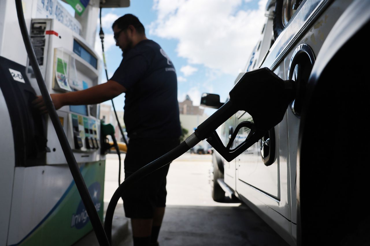 A man fills up his vehicle at a gas station in Brooklyn on June 1 in New York City.