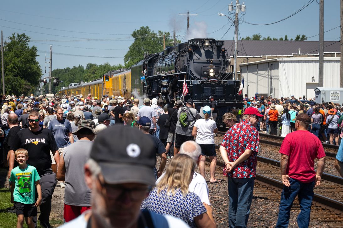 Union Pacific’s Big Boy No. 4014, the world's largest operating steam locomotive, is is seen here making a stop in Tama, Iowa, during its cross-country journey.