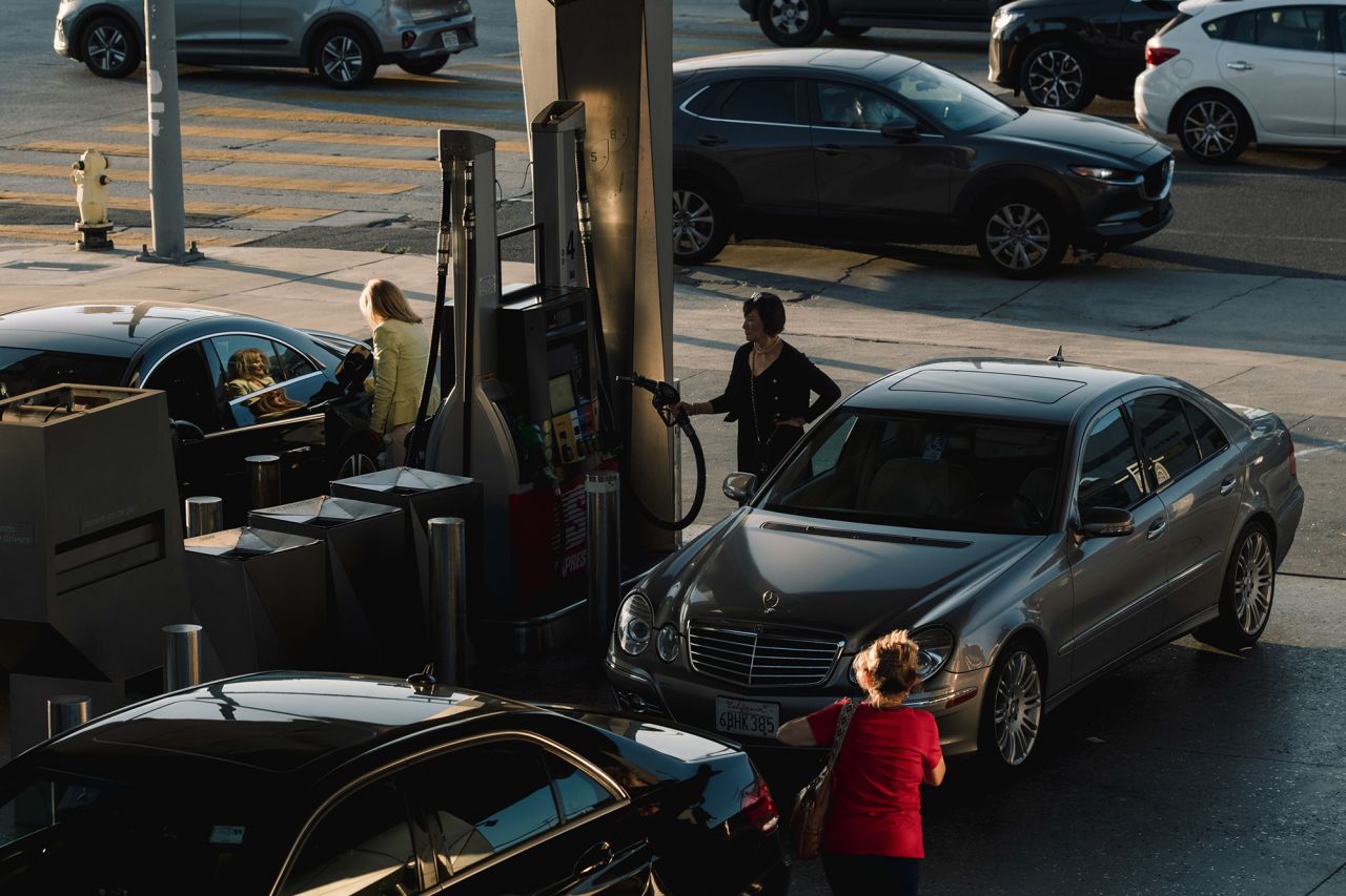 Drivers refuel vehicles at a Speedway gas station in Los Angeles, California, on July 2, 2026.