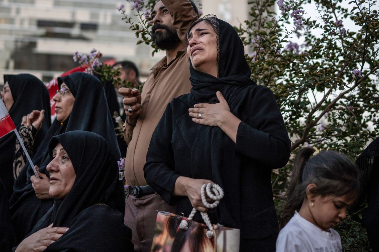 Mourners attend the funeral of Iran's slain supreme leader Ali Khamenei in Mashhad, Iran. on July 9.
