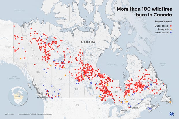 More than 100 wildfires burn in Canada