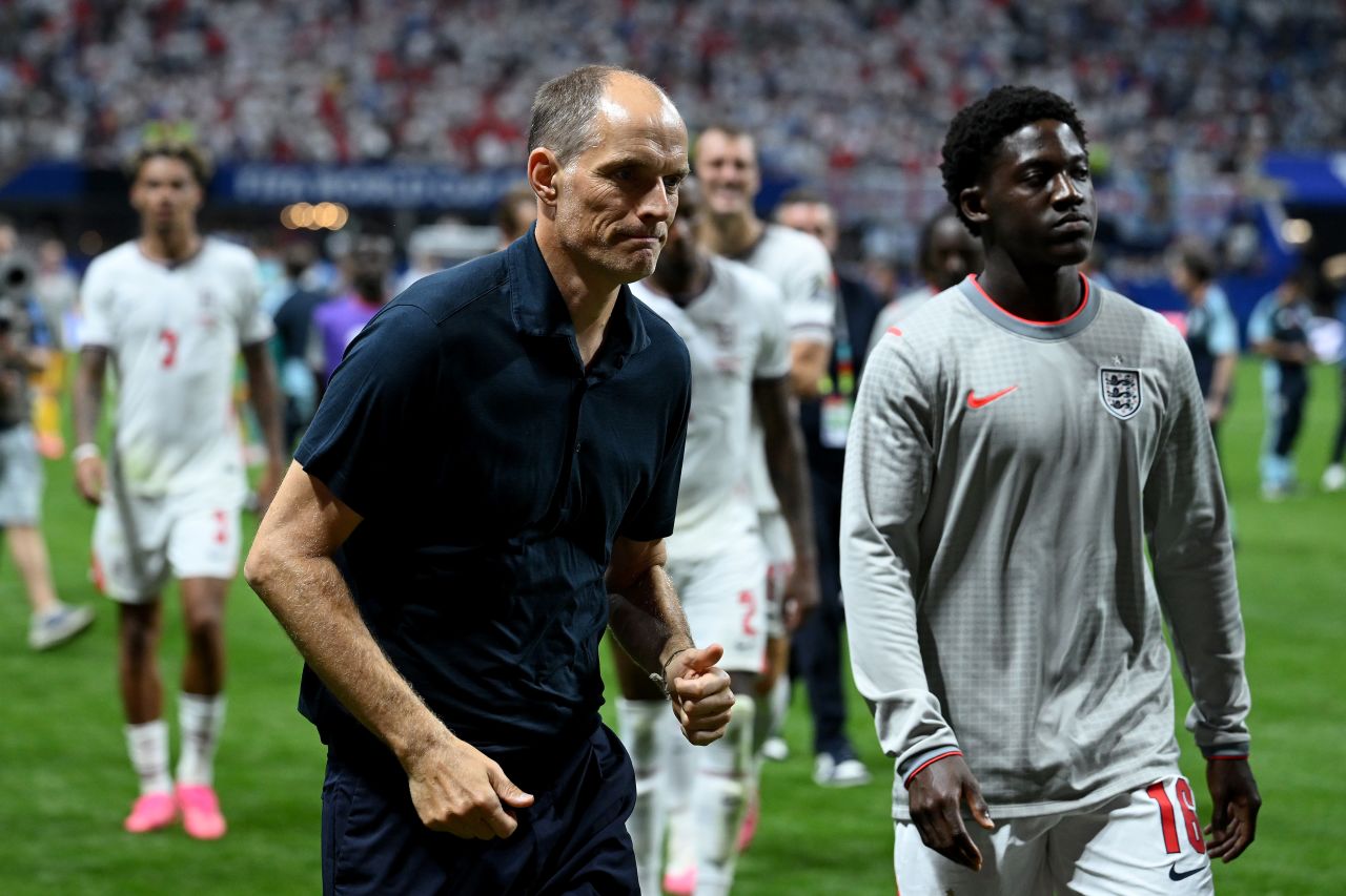 England manager Thomas Tuchel walks off the pitch after the match.