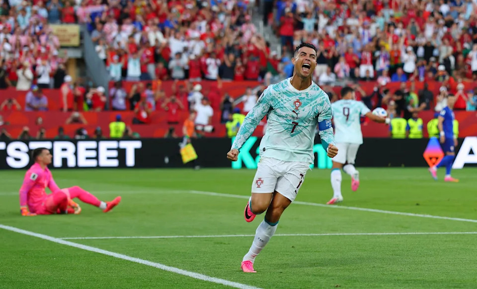 Soccer Football - FIFA World Cup 2026 - Round of 32 - Portugal v Croatia - Toronto Stadium, Toronto, Canada - July 2, 2026 Portugal's Cristiano Ronaldo celebrates scoring their first goal REUTERS/Mike Segar