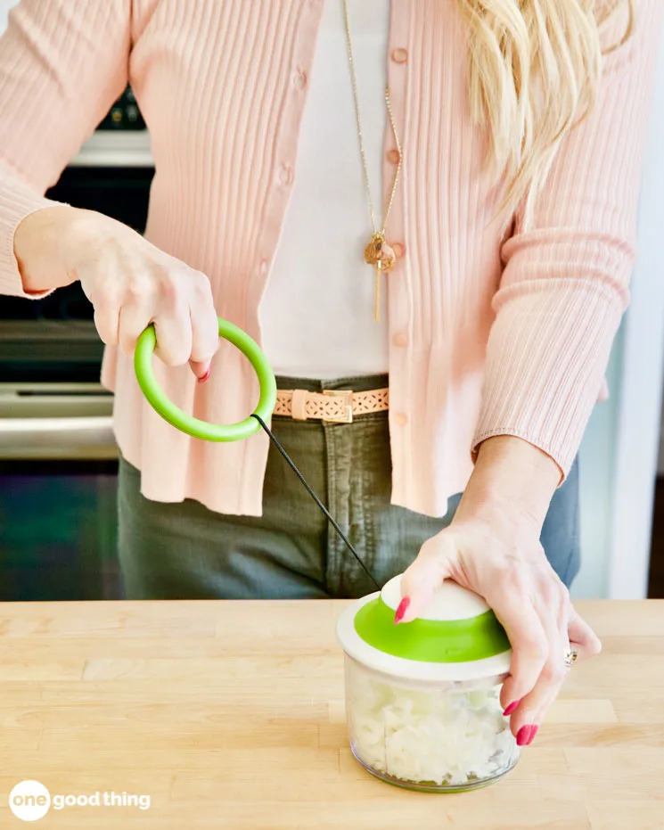 It's hand-operated so there are no batteries or cords to mess with, making it quick and easy to use.