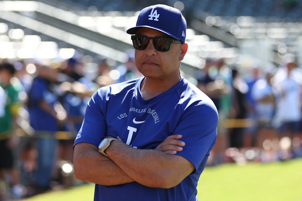 Jun 30, 2026; West Sacramento, California, USA; Los Angeles Dodgers manager Dave Roberts (30) looks on before a baseball game against the Athletics at Sutter Health Park. Mandatory Credit: Scott Marshall-Imagn Images