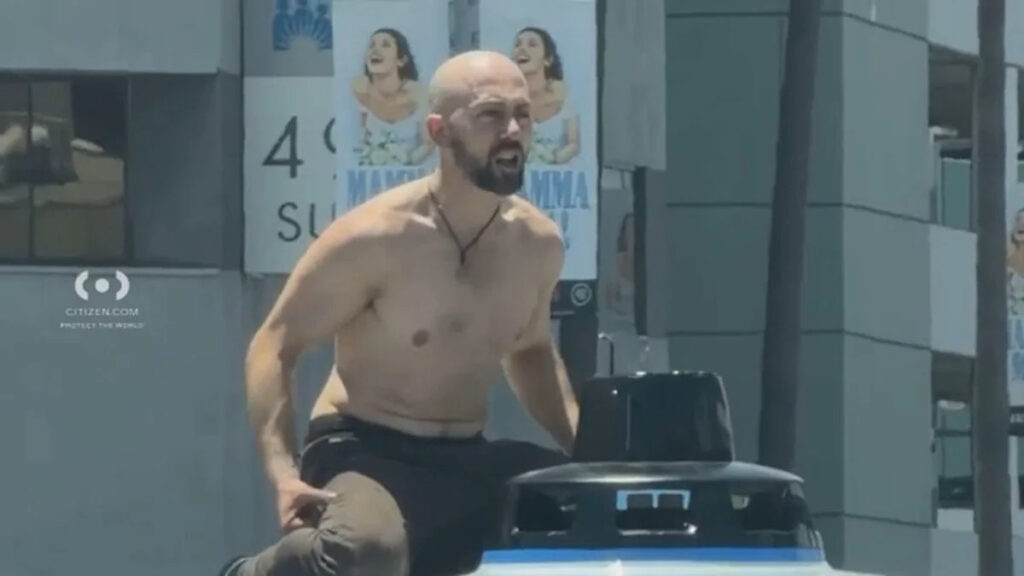 Shirtless man destroys Waymo in busy East Hollywood intersection, video shows Shirtless man destroys Waymo in busy East Hollywood intersection, video shows