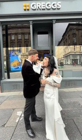 Dan Wilkin (left) and Amy Wilkin (right) at Greggs.Credit: Kennedy News/freddiedouglasevent