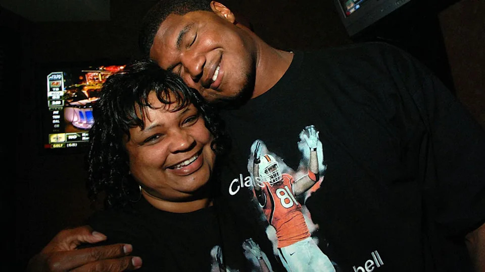 <div>Calais Campbell- Former Denver South star player Calais Campbell of University of Miami, right, celebrates his draft pick from Arizona Cardinals with his mother Nateal at ESPN Zone in Denver on Saturday. The Denver Post / Hyoung Chang (Photo By Hyoung Chang/The Denver Post via Getty Images)</div>