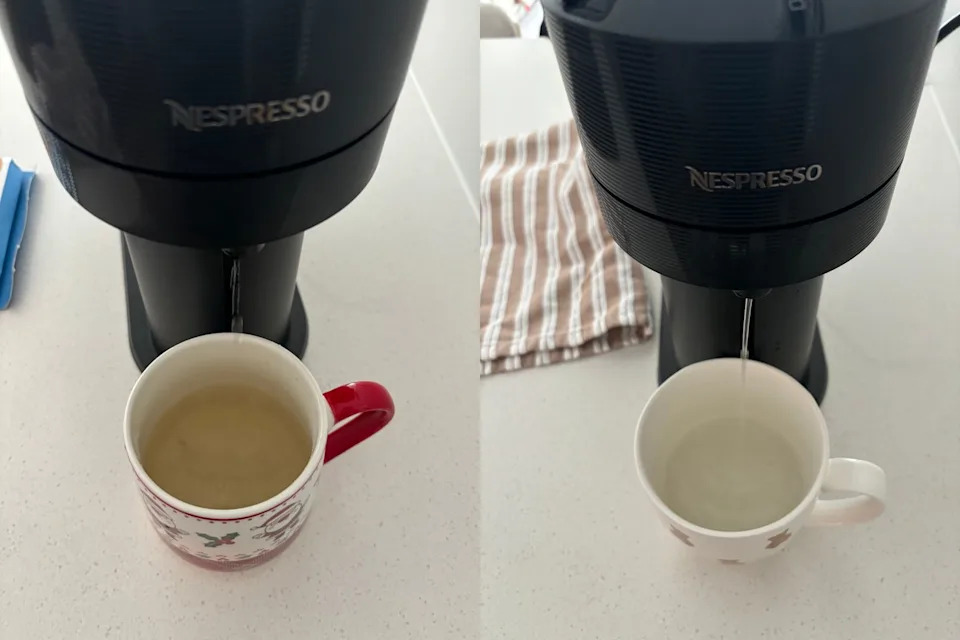 before and after shots after using the amazon Coffee Machine Cleaner Descaler Tablets