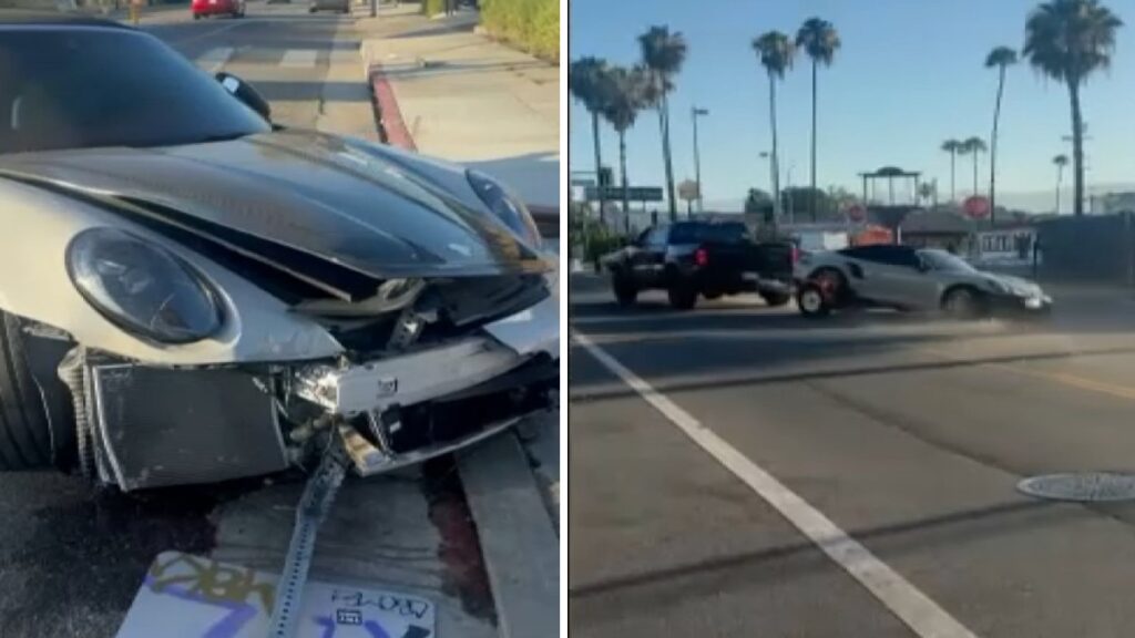 Stolen Porsche wrecked after pursuit in North Hollywood Stolen Porsche wrecked after pursuit in North Hollywood