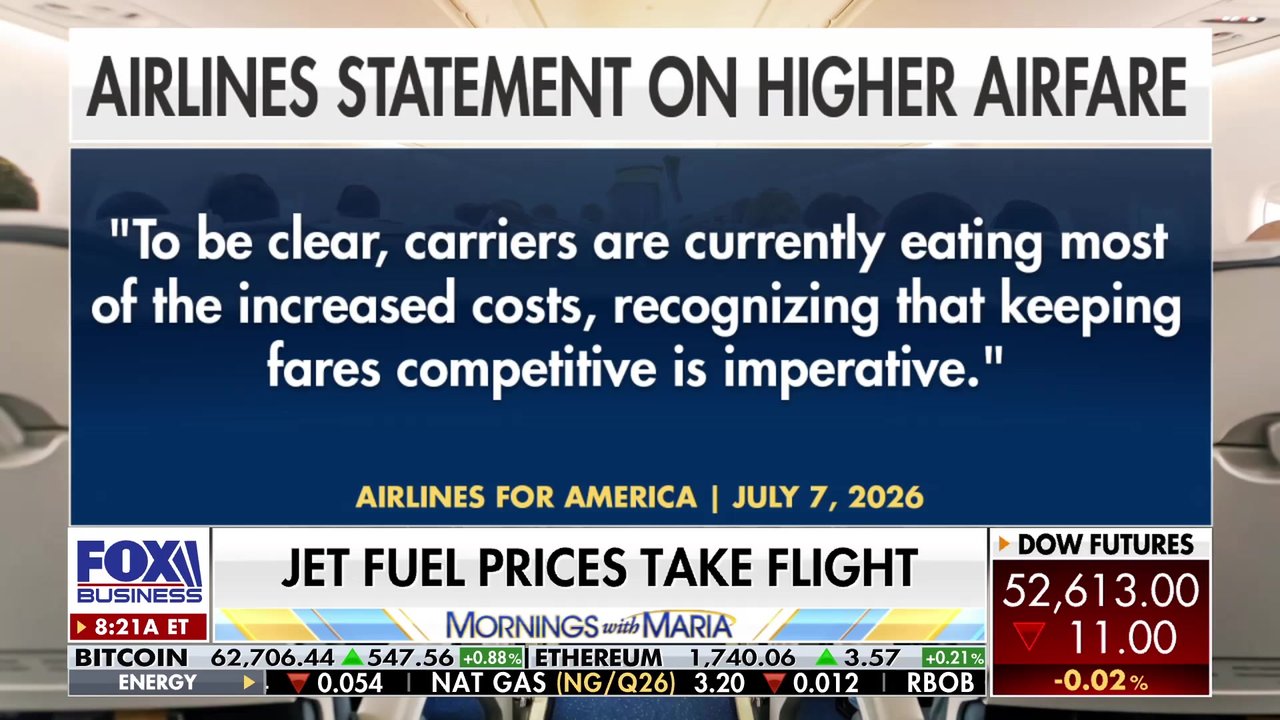 FOX Business' Grady Trimble reports live from Chicago O'Hare on jet fuel prices, which jumped 10% from Tuesday to Wednesday.