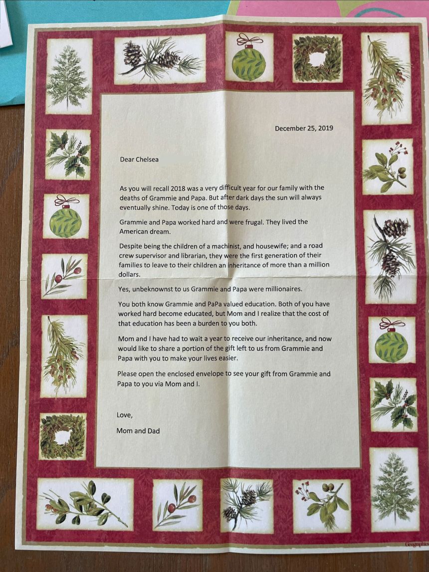 On Christmas 2019, David gave his children cards. To their shock, inside was a letter informing them that he deposited $50,000 each in their bank accounts, a portion of the inheritance he received from his parents who passed away.