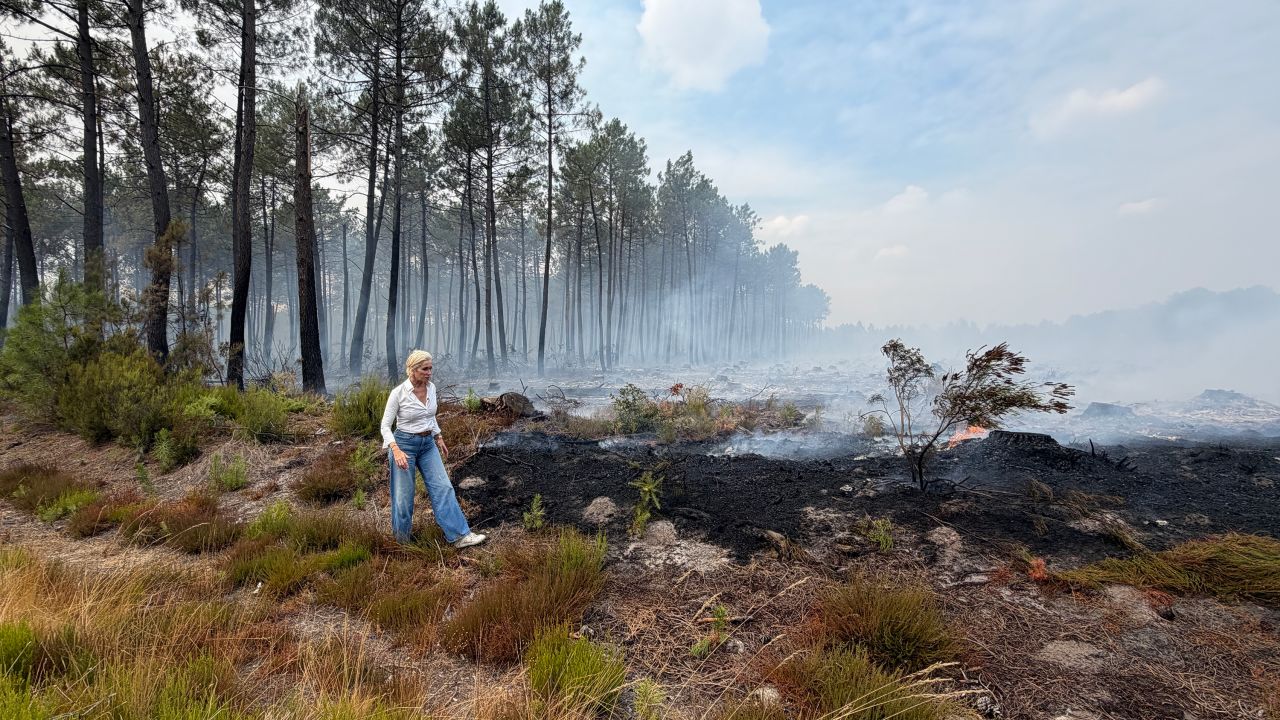 Damage from a wildfire is seen outside Lège Cap Ferret, France on Sunday.